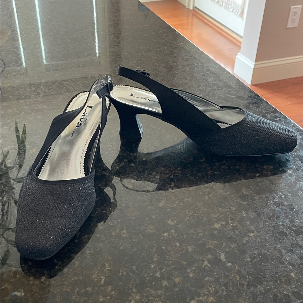 Black Evening Textured Slingback Heels